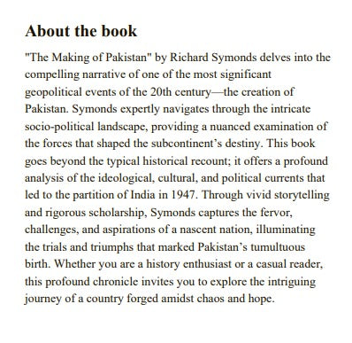 The Making Of Pakistan Richard Symonds